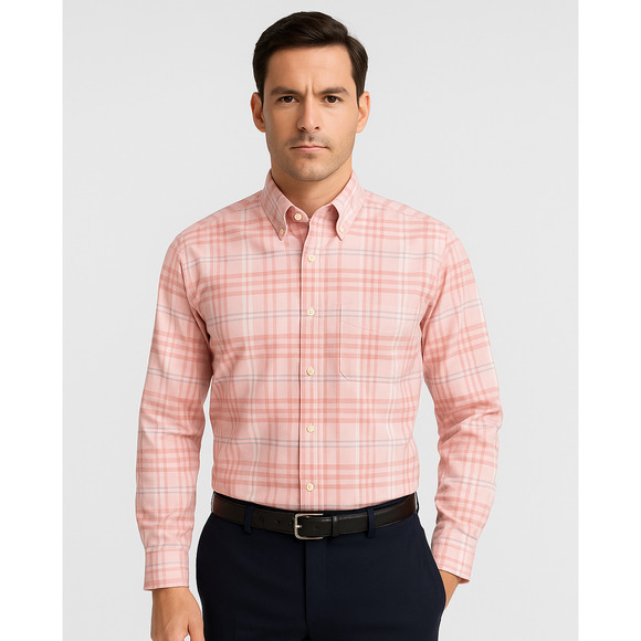 Authentic Burberry London Mens Pink Nova Check Plaid Cotton Button Down Shirt MD - Picture 1 of 11